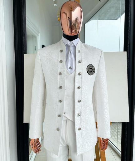 An Ivory white “stratosphere” dispersed pattern jacquard Suit