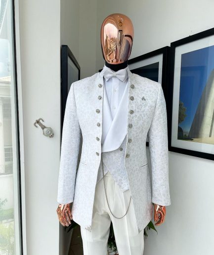 A “cardinal” ivory white and silver pattern metallic pattern jacquard Suit