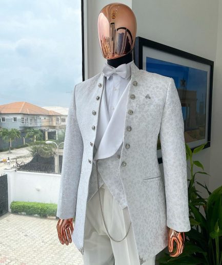 A “cardinal” ivory white and silver pattern metallic pattern jacquard Suit