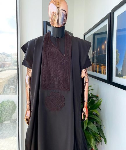 A Brown, Inverted Triangle And Rectangular Monochrome Embroidery Design Agbada