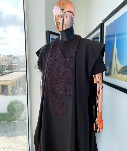 A Brown, Inverted Triangle And Rectangular Monochrome Embroidery Design Agbada
