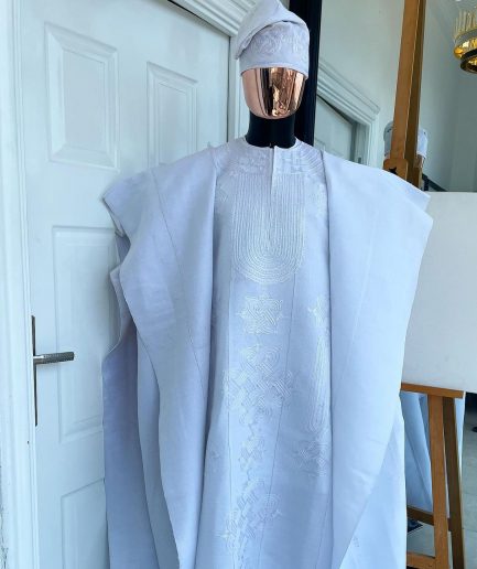 A Royal monochrome cocaine white African traditional agbada.