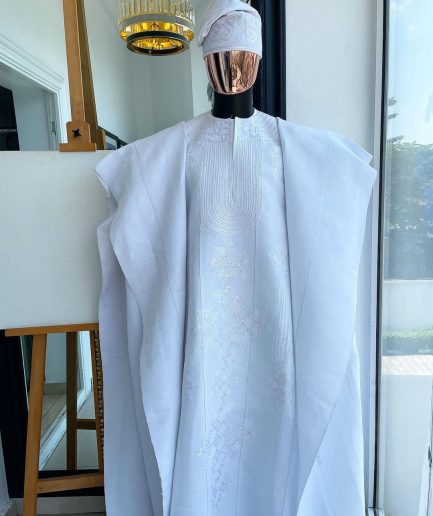 A Royal monochrome cocaine white African traditional agbada.