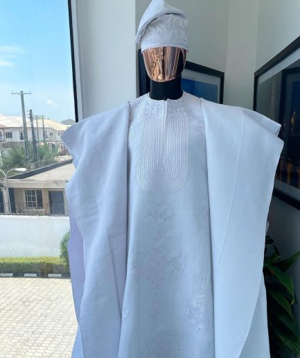 A Royal monochrome cocaine white African traditional agbada.