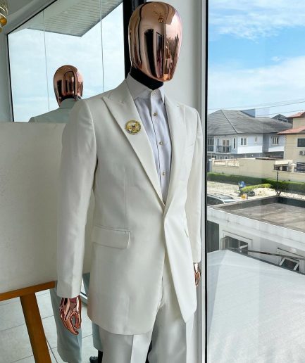 A Monochrome ivory white peak lapel suit
