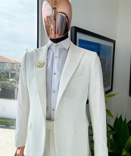 A Monochrome ivory white peak lapel suit
