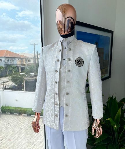 An Ivory white reloaded “stratosphere” dispersed pattern jacquard Suit.