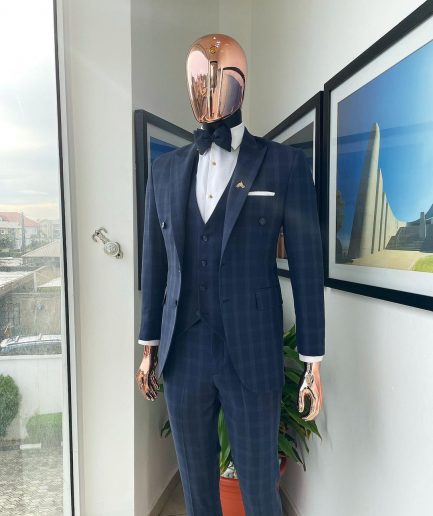 A Bespoke reloaded “peaky blinders” prince of Wales windowpane midnight blue and Skye blue check suit