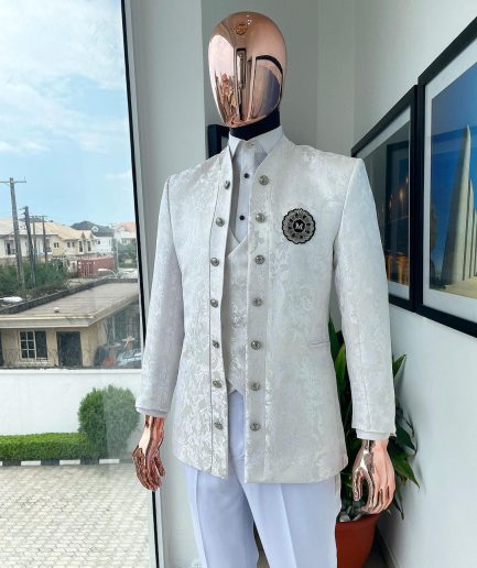 An Ivory white reloaded “stratosphere” dispersed pattern jacquard Suit.