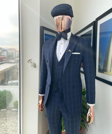 A Bespoke reloaded “peaky blinders” prince of Wales windowpane midnight blue and Skye blue check suit