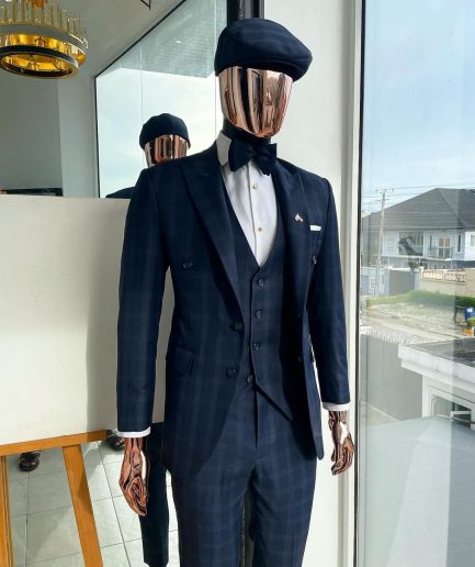 A Bespoke reloaded “peaky blinders” prince of Wales windowpane midnight blue and Skye blue check suit