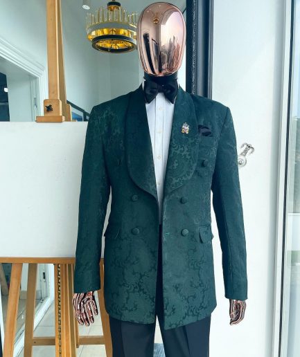 A Sacramento Green, Dispersed Floral Tuxedo Shawl Lapel Tuxedo Suit