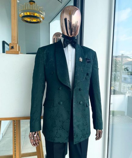 A Sacramento Green, Dispersed Floral Tuxedo Shawl Lapel Tuxedo Suit