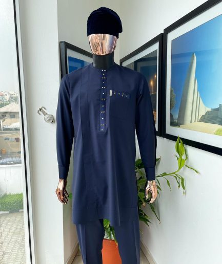 A Reloaded Midnight Blue Splash of Gold Embroidery Detailing Long Sleeve Kaftan