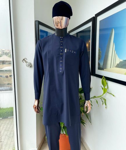 A Reloaded Midnight Blue Splash of Gold Embroidery Detailing Long Sleeve Kaftan