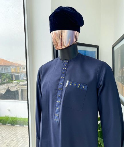 A Reloaded Midnight Blue Splash of Gold Embroidery Detailing Long Sleeve Kaftan