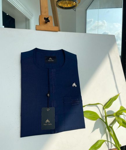 A Navy blue, straight and box connecting lane embroidery detailing african traditional senator kaftan native.