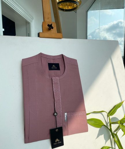 A Mauve, Spiral Front Flap Embroidery detailing African Traditional Senator kaftan Native.