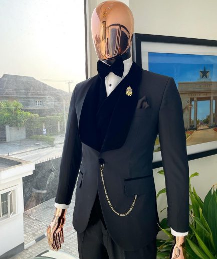 A Charcoal Black velvet shawl lapel Tuxedo suit