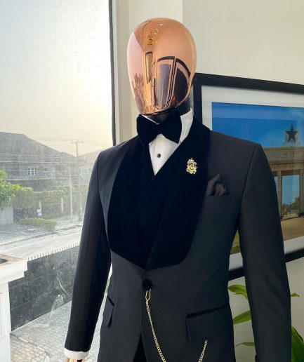 A Charcoal Black velvet shawl lapel Tuxedo suit