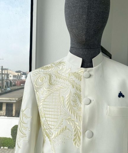 An Ivory White, Long Sleeve Safari Suit