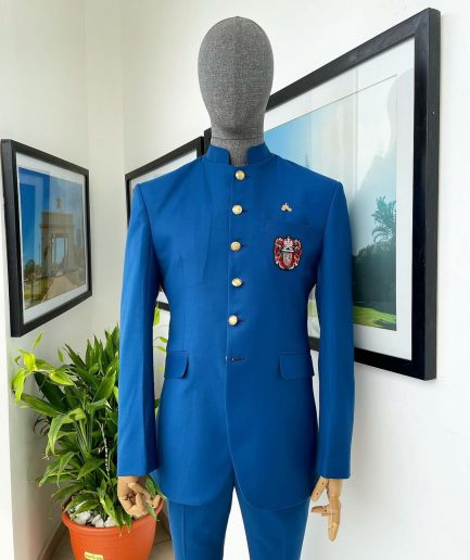 An Azure Blue, Long Sleeve Safari Suit