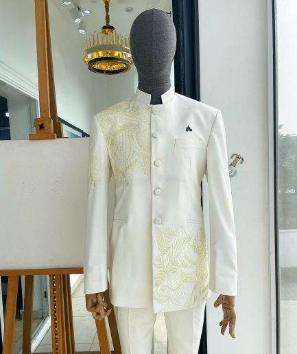 An Ivory White, Long Sleeve Safari Suit
