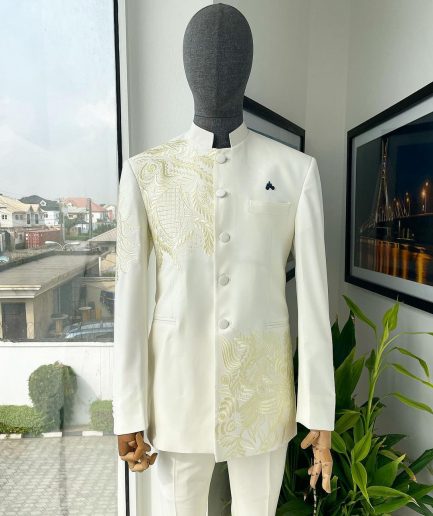 An Ivory White, Long Sleeve Safari Suit
