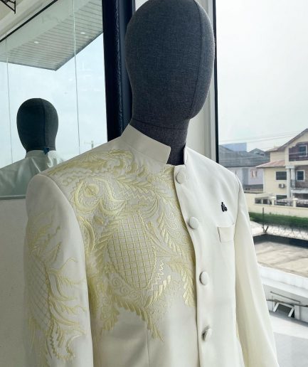 An Ivory White, Long Sleeve Safari Suit