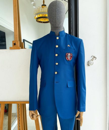 An Azure Blue, Long Sleeve Safari Suit