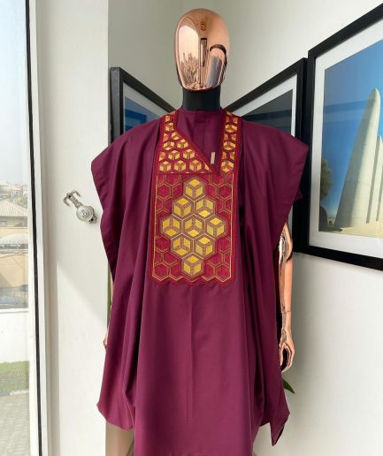 A Wine, Precision 3D Imagery Embroidery Agbada
