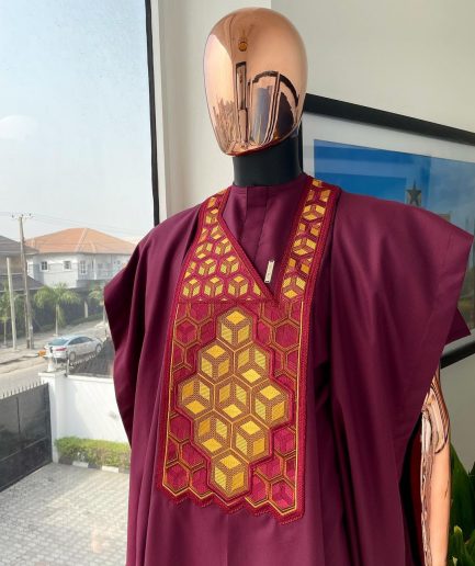 A Wine, Precision 3D Imagery Embroidery Agbada