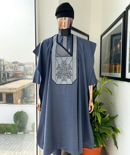 A Navy blue precision cloud & anchor embroidery Agbada