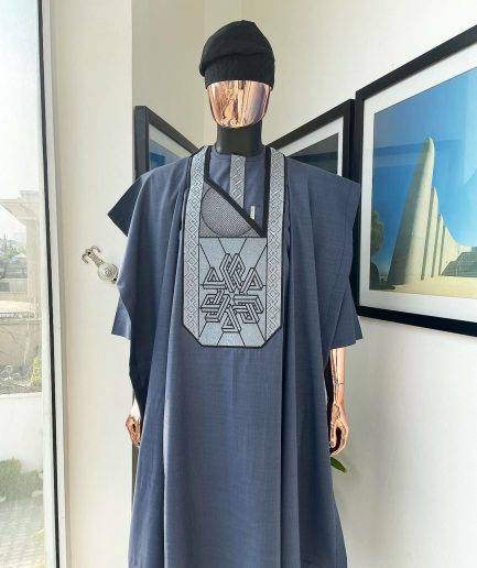 A Navy blue precision cloud & anchor embroidery Agbada