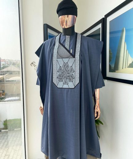 A Navy blue precision cloud & anchor embroidery Agbada