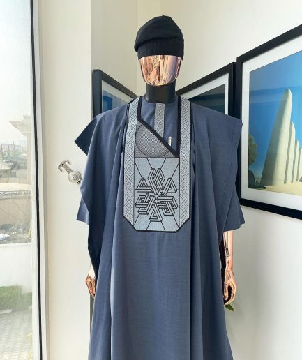 A Navy blue precision cloud & anchor embroidery Agbada
