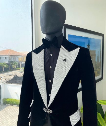 The “Jackson”, Charcoal black, Clear Crystal Trim bling layered peak lapel tuxedo suit