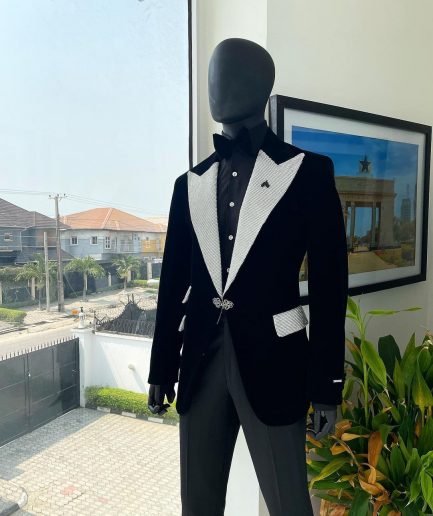 The “Jackson”, Charcoal black, Clear Crystal Trim bling layered peak lapel tuxedo suit
