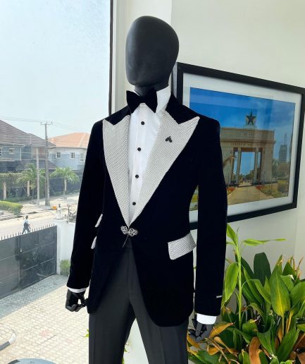 The “Jackson”, Charcoal black, Clear Crystal Trim Bling Layered Peak Lapel Tuxedo Suit