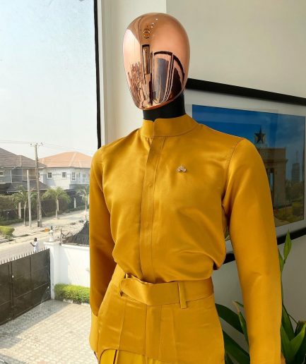 A monochrome Yellow  “Made in Lagos” bishop neck shirt
