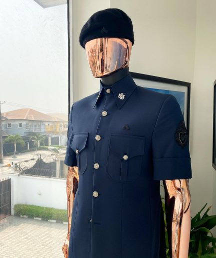A reloaded Dark Aegean blue vintage “Havana” French safari suit