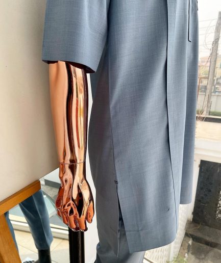 A Carolina blue, layered rectangle and square embroidery flap and pocket detailing african traditional senator kaftan native.