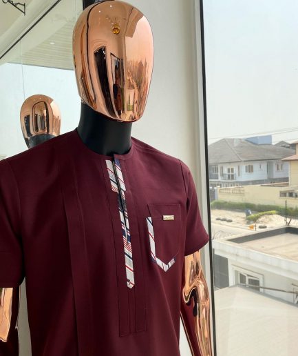 A mulberry burgundy, sport theme paisley flap & layered pocket detailing african traditional senator kaftan native.