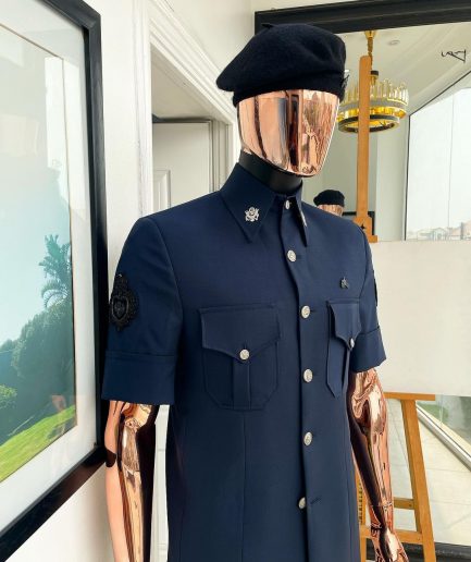 A reloaded Dark Aegean blue vintage “Havana” French safari suit