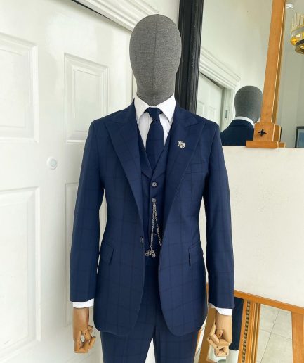A Windowpane Check, Navy Blue - Nobility - “Board Room” Peak Lapel Suit