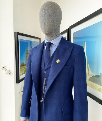 A Checkerboard Checkered Pattern, navy blue - nobility - “Board Room” peak lapel suit