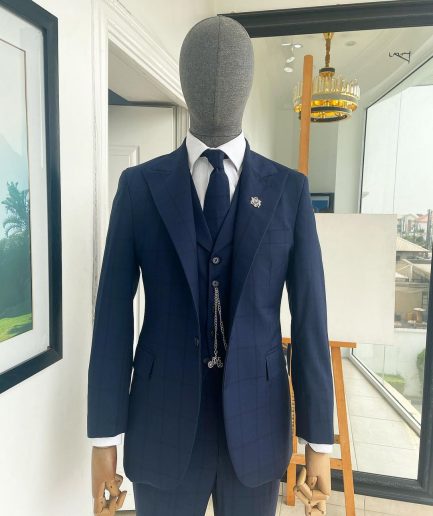 A Windowpane Check, Navy Blue - Nobility - “Board Room” Peak Lapel Suit