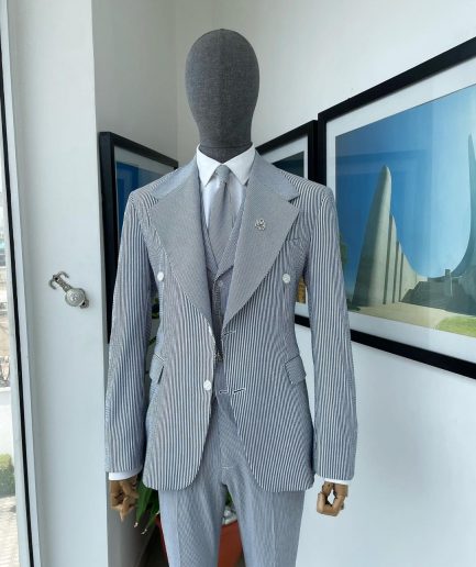 Monochrome seersucker (rail road stripe) notch lapel suit