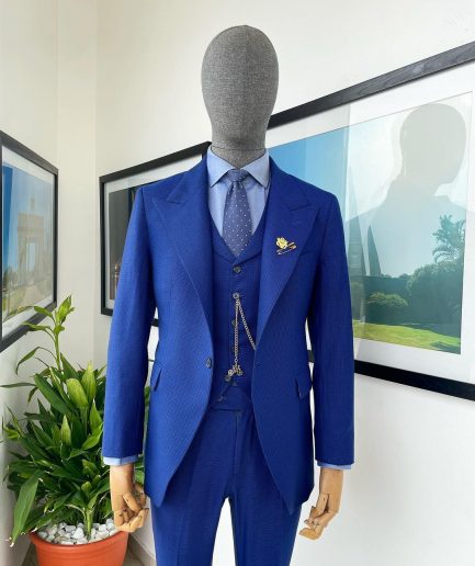 A glen plaid check, lapis blue - nobility - “Board Room” peak lapel suit