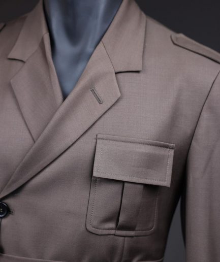A monochrome “06-06-1944 - D-Day” Coffee brown, notch lapel, 2 button combat wrap suit